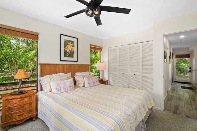 bedroom featuring a closet and ceiling fan