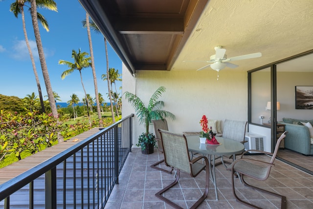 balcony with ceiling fan