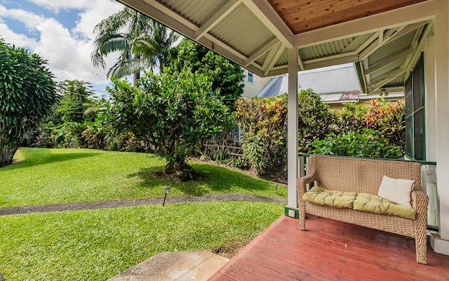 view of yard with a wooden deck