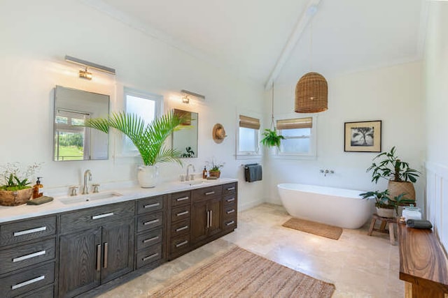 bathroom featuring a tub and vanity