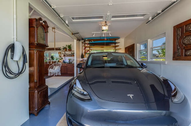 garage with a garage door opener