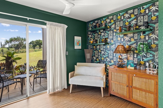 5300 Ka Haku Rd Unit 130, Princeville, HI 96722 - sitting room with ceiling fan and wood finished floors