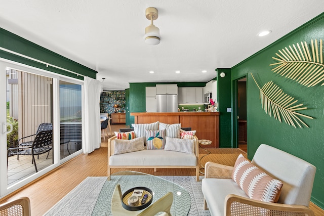 living room with light hardwood / wood-style flooring and a wealth of natural light