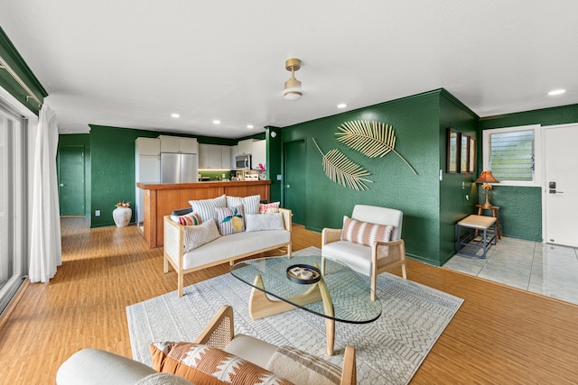 living room with light wood-type flooring