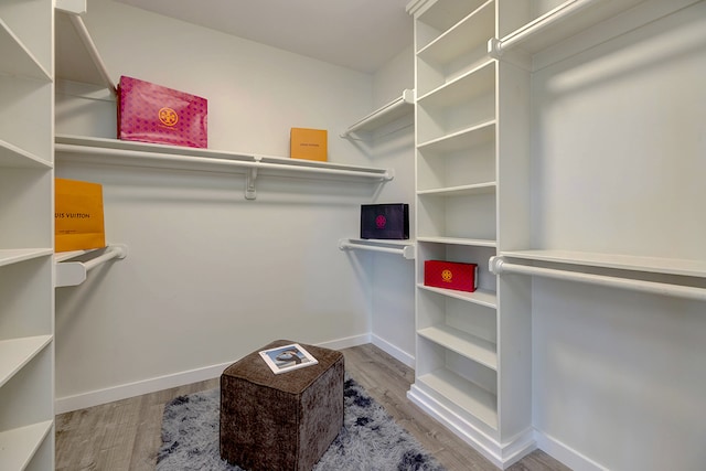 walk in closet with light wood-type flooring