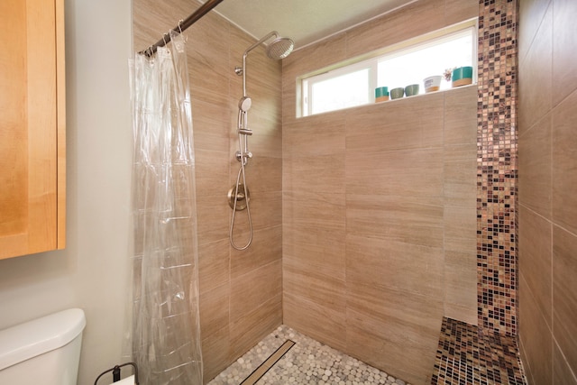 bathroom featuring toilet and a shower with shower curtain