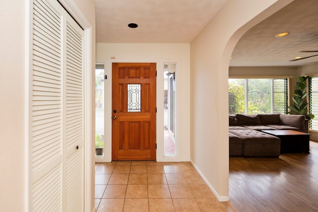 foyer entrance featuring light wood-type flooring