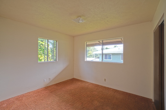 unfurnished room with a textured ceiling and carpet