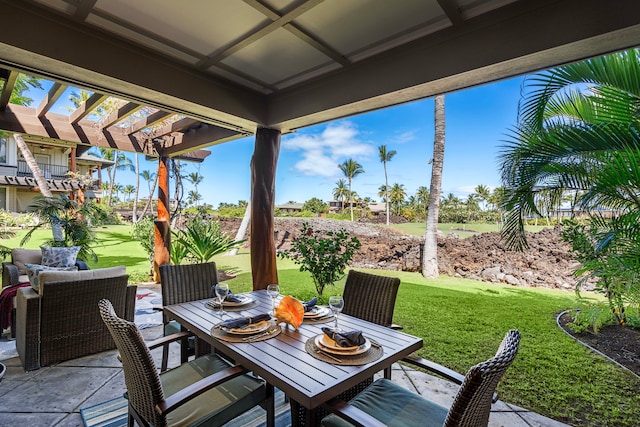 view of patio featuring a pergola