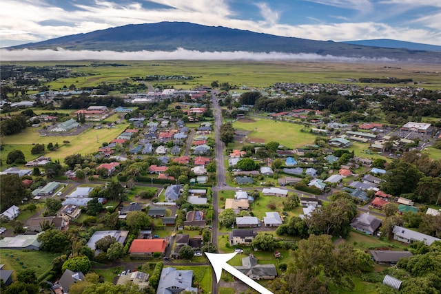 drone / aerial view featuring a mountain view