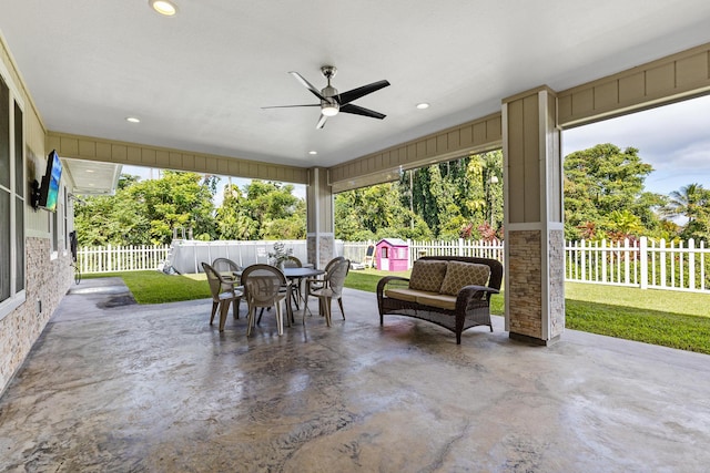 view of patio with ceiling fan