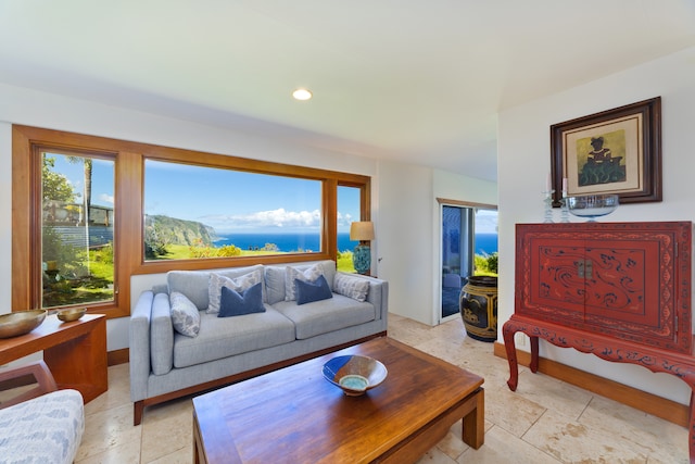 living room with a water view