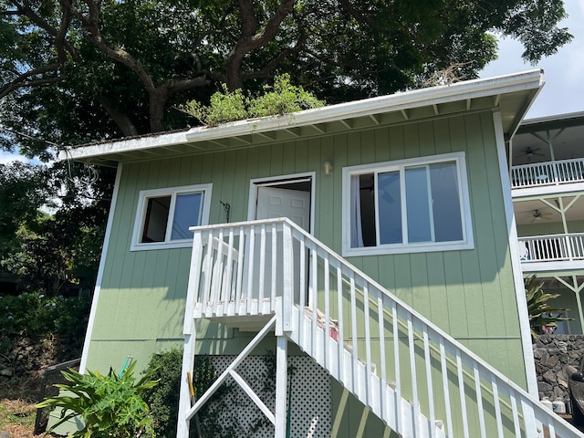 view of home's exterior featuring a balcony