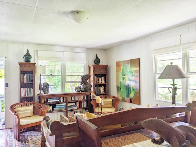 interior space with a decorative wall