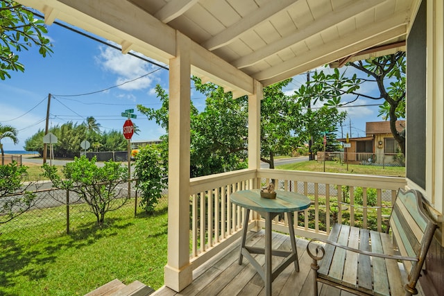 deck featuring a porch