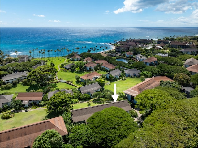 aerial view featuring a water view