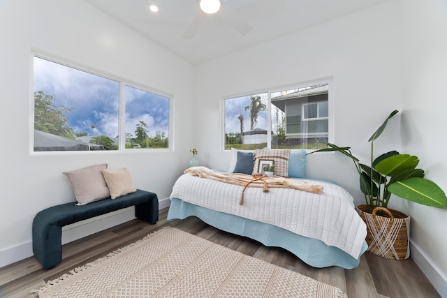 16-2157 Jewel Dr, Pahoa, HI 96778 - bedroom featuring baseboards, wood finished floors, a ceiling fan, and recessed lighting