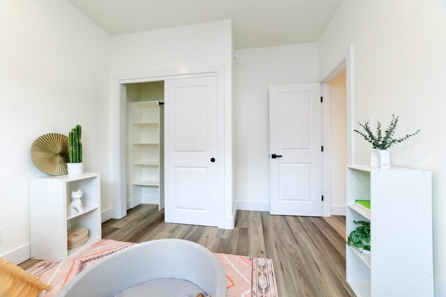 sitting room with wood-type flooring