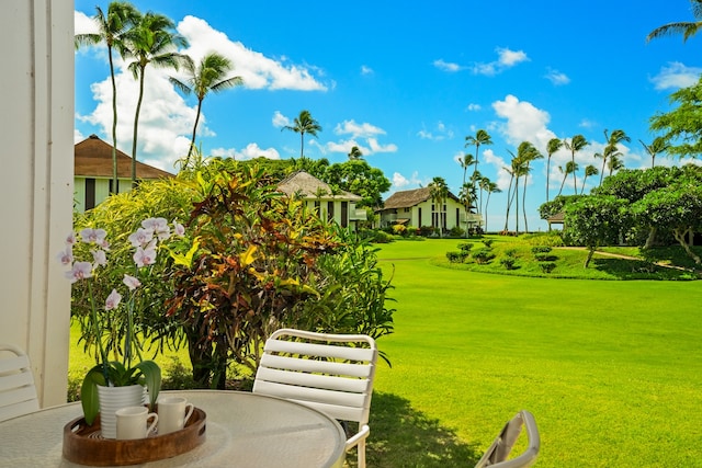 view of property's community with a lawn