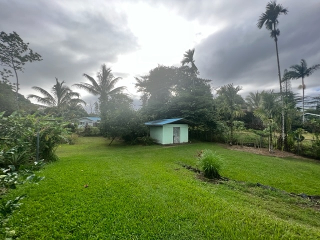 view of yard featuring a shed