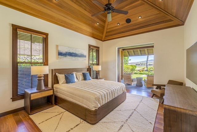 73-4839 Maia Loop Unit 40, Kailua-Kona, HI 96740 - bedroom with wood finished floors, access to exterior, lofted ceiling, wood ceiling, and baseboards