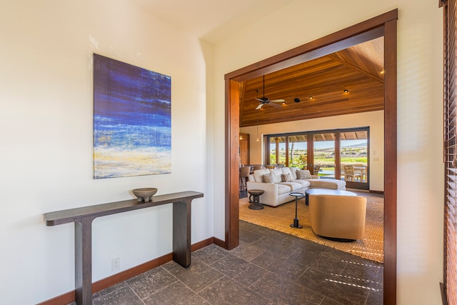 corridor featuring wooden ceiling