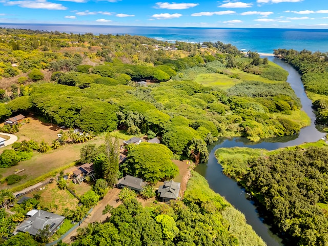 bird's eye view featuring a water view