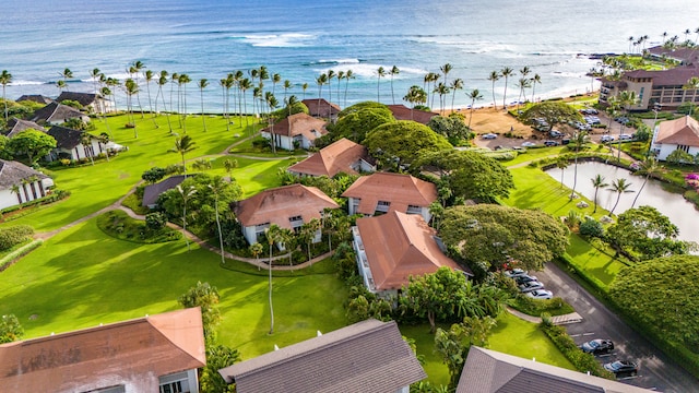 bird's eye view featuring a water view