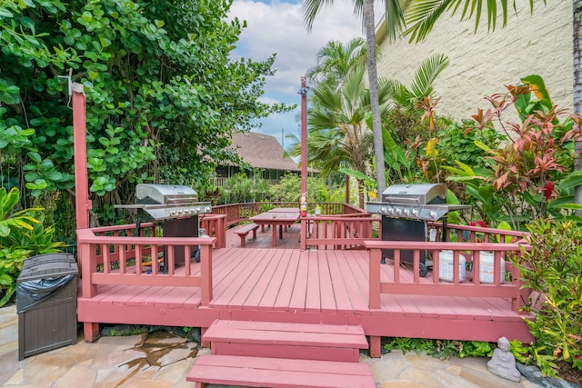 wooden terrace featuring area for grilling