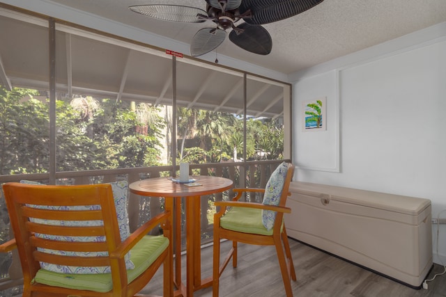 sunroom featuring ceiling fan