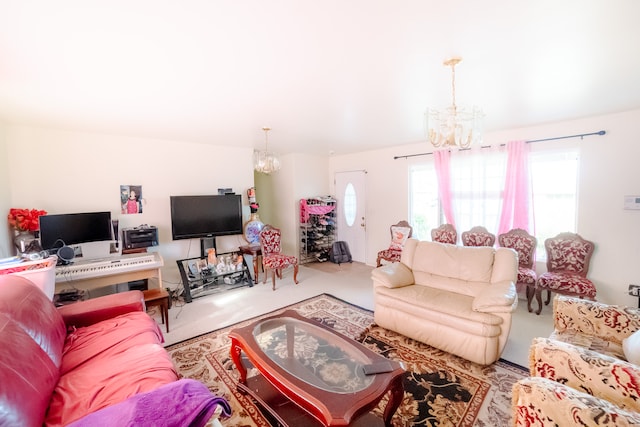 living room featuring a chandelier