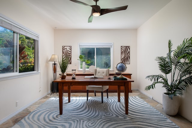 home office featuring ceiling fan