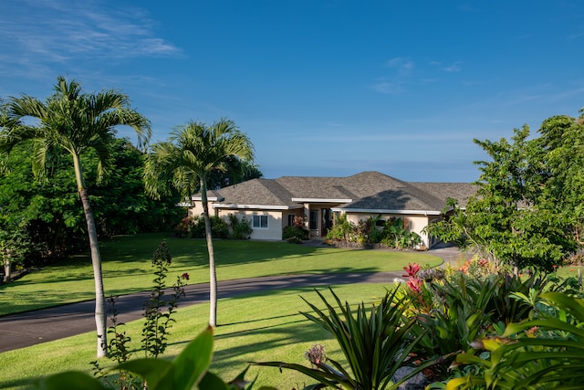 view of front of property featuring a front lawn