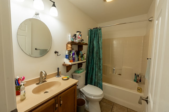 full bathroom featuring vanity, tile patterned flooring, toilet, and shower / bath combo