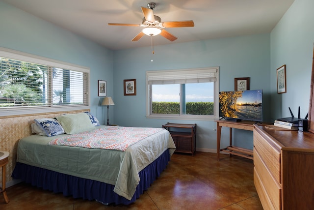 bedroom featuring ceiling fan