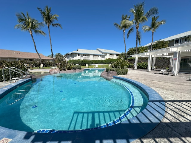 view of pool with a pergola and a patio