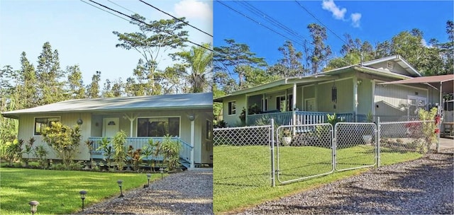 view of front facade featuring a front lawn and a porch