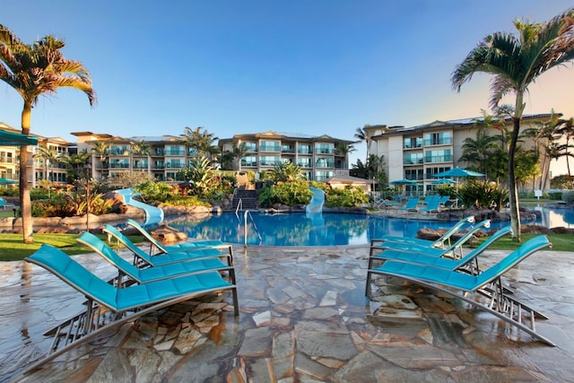 view of swimming pool featuring a patio