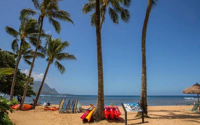 property view of water featuring a beach view