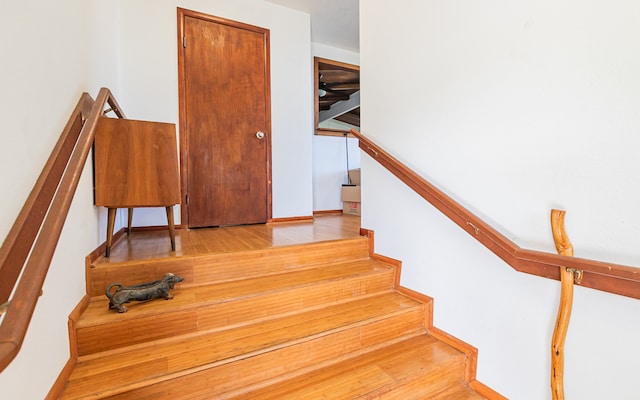 stairs featuring wood-type flooring