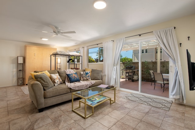 living room with ceiling fan