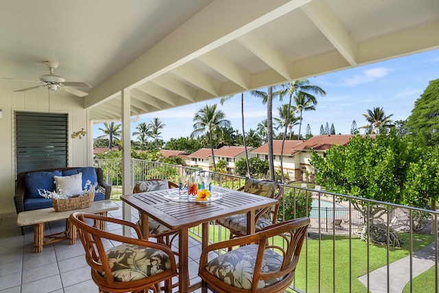 balcony featuring ceiling fan