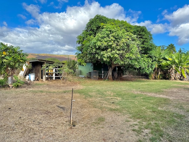 view of yard with an outbuilding