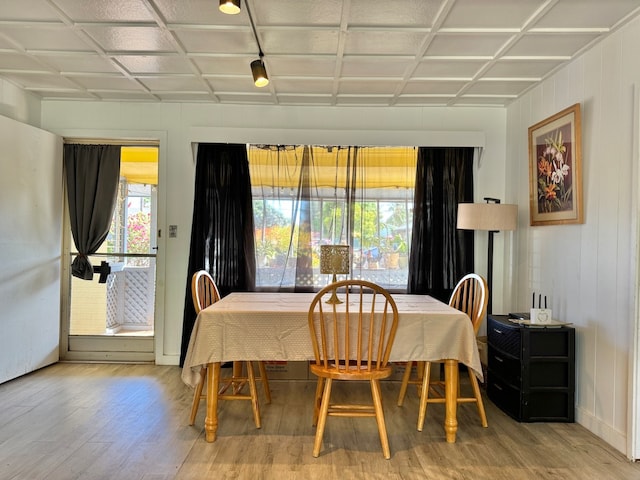 dining space with hardwood / wood-style floors