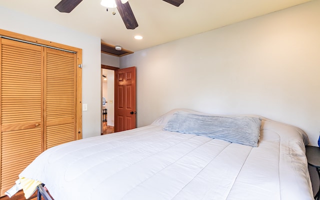 bedroom with a closet and ceiling fan