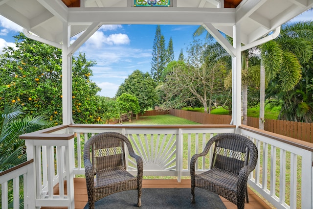 deck with a lawn