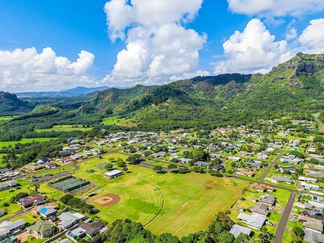 birds eye view of property featuring a mountain view