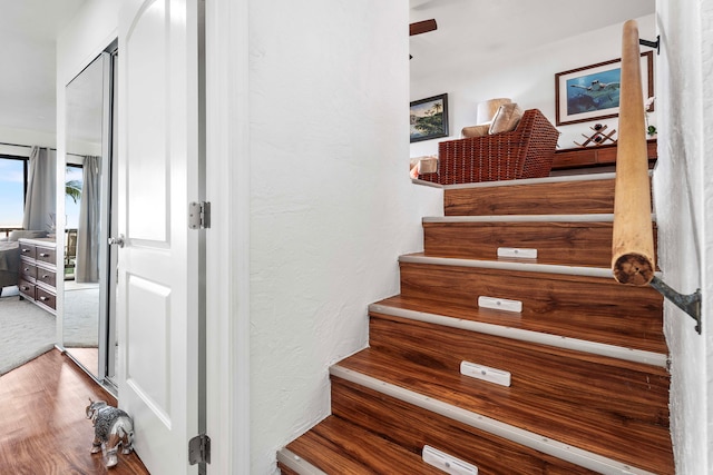 stairway featuring wood-type flooring