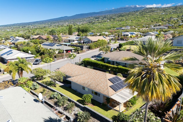 drone / aerial view featuring a mountain view