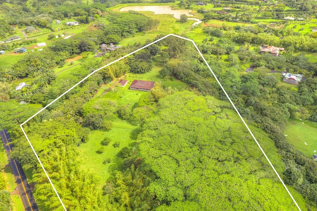 bird's eye view with a water view and a rural view